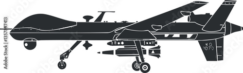 Silhouette of a military drone aircraft showing detailed design.