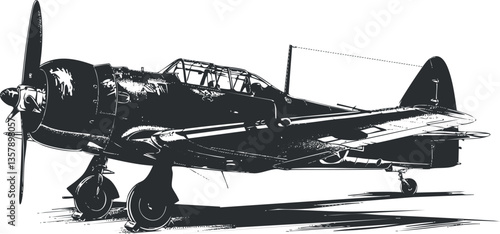 Vintage propeller airplane illustration in black and white, highlighting aviation history.