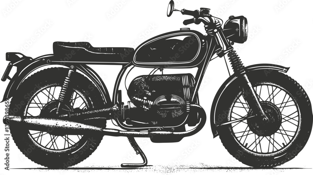 Obraz premium Vintage motorcycle illustration in black and white, showcasing classic design.