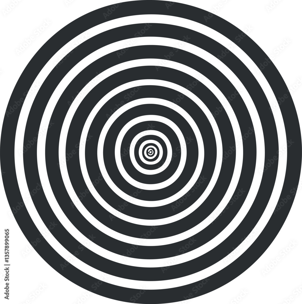 Black and white concentric circles creating an optical illusion pattern. Black and white concentric circles creating an optical illusion pattern.