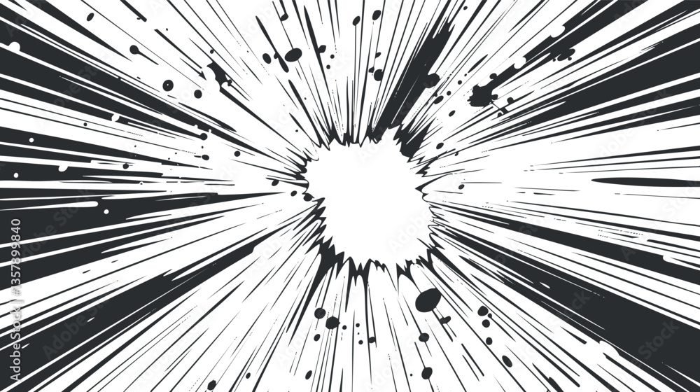 Obraz premium Dynamic comic-style explosion with black and white starburst effect.