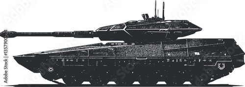 Silhouette of a military tank illustration on a white background.