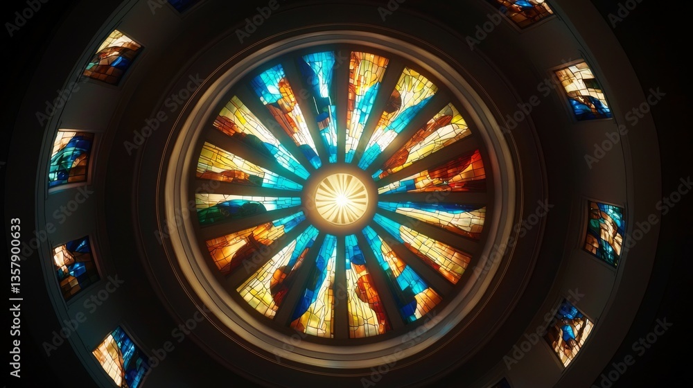 Obraz premium Stunning stained glass dome with vibrant colors and intricate designs