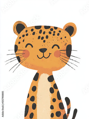 a simple illustration of a happy leopard standing against a white background