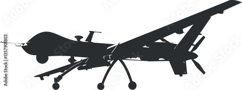 Silhouette of an unmanned aerial vehicle on a white background.