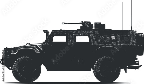 Silhouette of an armored military vehicle with mounted weaponry.