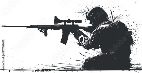 Silhouette of a soldier with a rifle in a tactical pose.