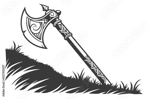 Curved Grip Viking Battle Axe Silhouette Vector Design