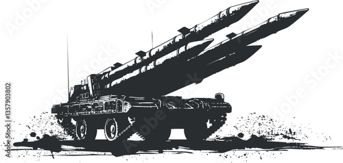 Military missile launcher illustration showing tactical defense equipment in action.