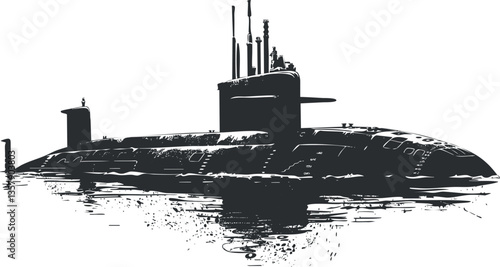 Silhouette illustration of a military submarine on water