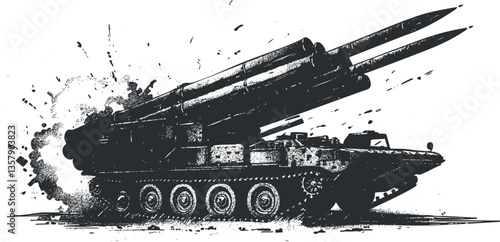 Illustration of a military missile launcher firing with explosion effect.