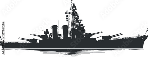 Silhouette of a large battleship showcasing naval military power.