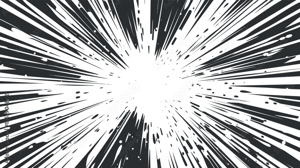 Fototapeta premium Dynamic black and white radial burst abstract graphic design.