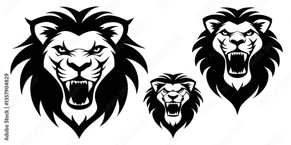 Wild Roaring Lion King Head Tattoo Set Wild Roaring Lion King Head Tattoo Set
