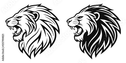 Wild Roaring Lion King Head Tattoo Set