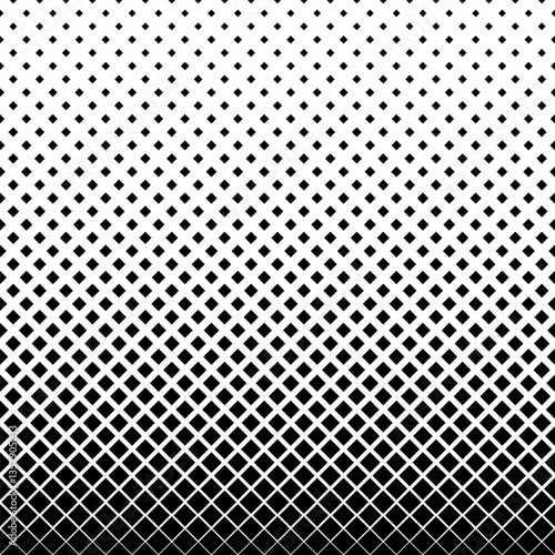 Square fades pattern. Faded halftone black rhombus isolated on white background. Degraded border for design prints. Fadew halftones wallpaper. Fading gradient. Geo transition bg. Vector illustration