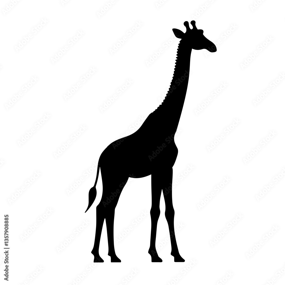 Naklejka premium Minimalist black silhouette of a giraffe with a gracefully curved neck