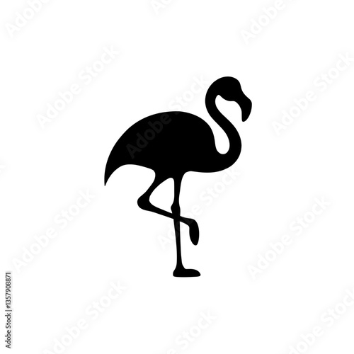 Minimalist black silhouette of a flamingo standing gracefully on one leg