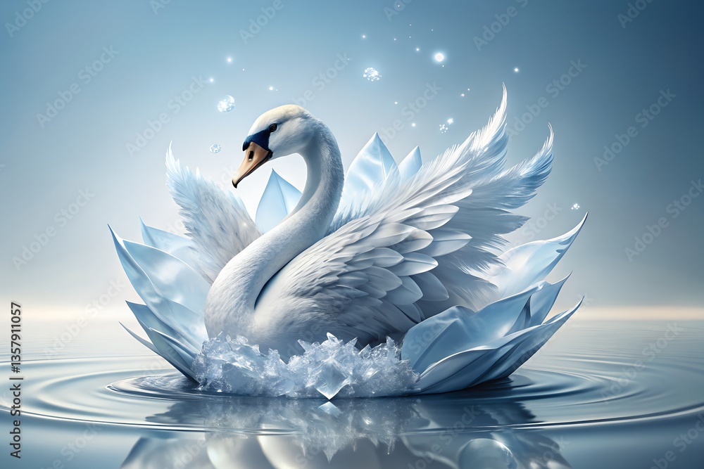 Fototapeta premium swans on the ice on white background.