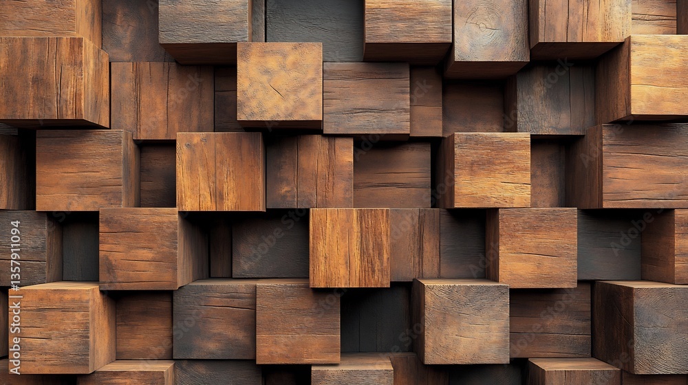 Artistic plank design brown wood textures arranged in a geometric block formation Artistic plank design brown wood textures arranged in a geometric block formation