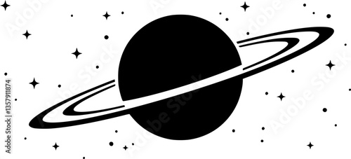 Planet Saturn with planetary ring silhouette, cosmos and planet vector
