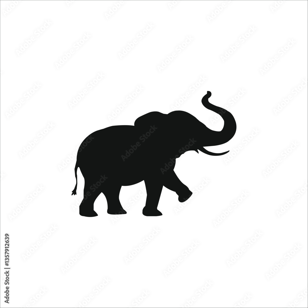 Silhouette of an Elephant Vector – Black and White Illustration Depicting the Elephant Walking with Its Trunk Raised. Silhouette of an Elephant Vector – Black and White Illustration Depicting the Elephant Walking with Its Trunk Raised.