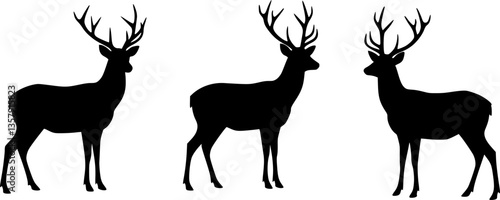 Deer silhouettes set vector illustration, black deer silhouette icon bundle
