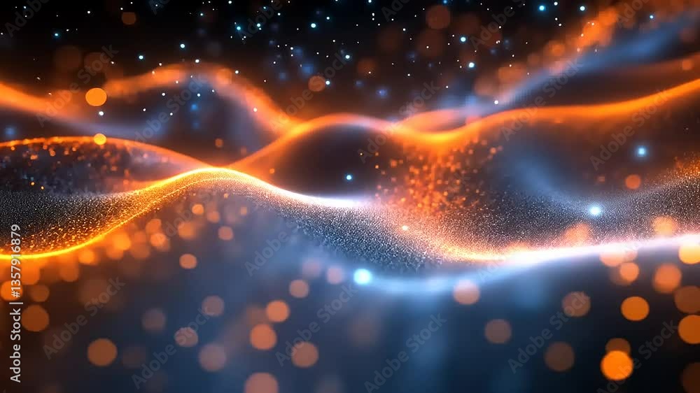 Vibrant abstract waves of orange and blue light flowing through a dark background, creating a dynamic atmosphere Vibrant abstract waves of orange and blue light flowing through a dark background, creating a dynamic atmosphere