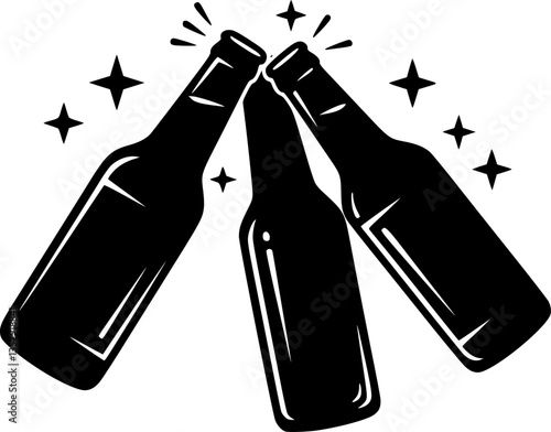 Cheers beer bottles silhouette simple flat vector
