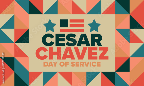 Cesar Chavez Day. Day of service and learning. The official national american holiday, celebrated annually in Uniter States. Vector poster, banner and illustration