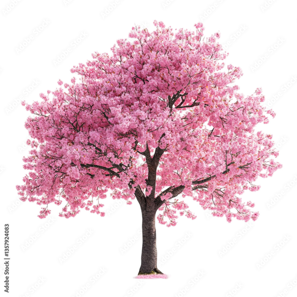 Fototapeta premium Pink Cherry Blossom Tree in Full Bloom Peaceful Spring Scenery