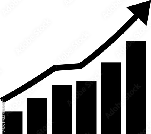 Financial upward growth arrow chart silhouette, business success growth, and profit vector icon
