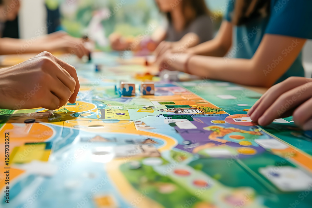 Fototapeta premium Family Fun Time, Engaging in a Classic Board Game Together at Home