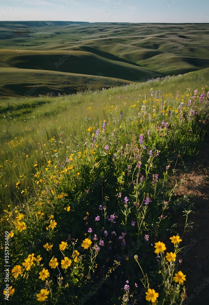Obraz premium Prairie Wildflowers and Rolling Hills Landscape