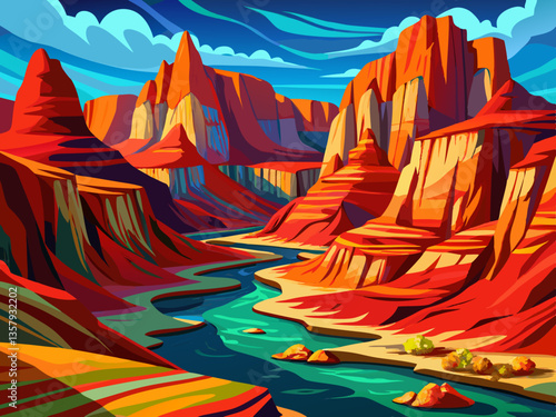 vector of  colorful red rocks of a gorge in arizona