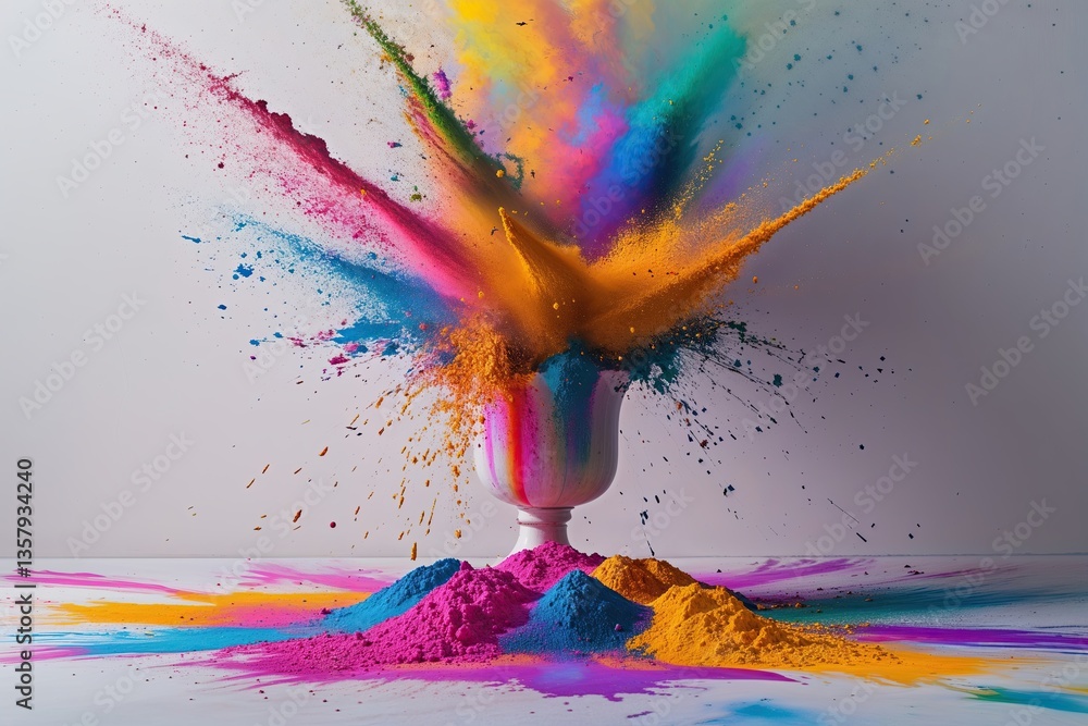 Obraz premium Colorful Burst of Holi Powder on White Background