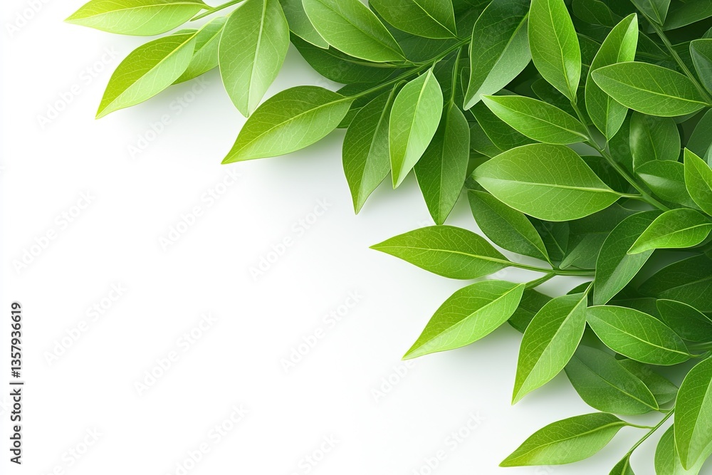 Fototapeta premium Lush Green Leaves Frame White Background