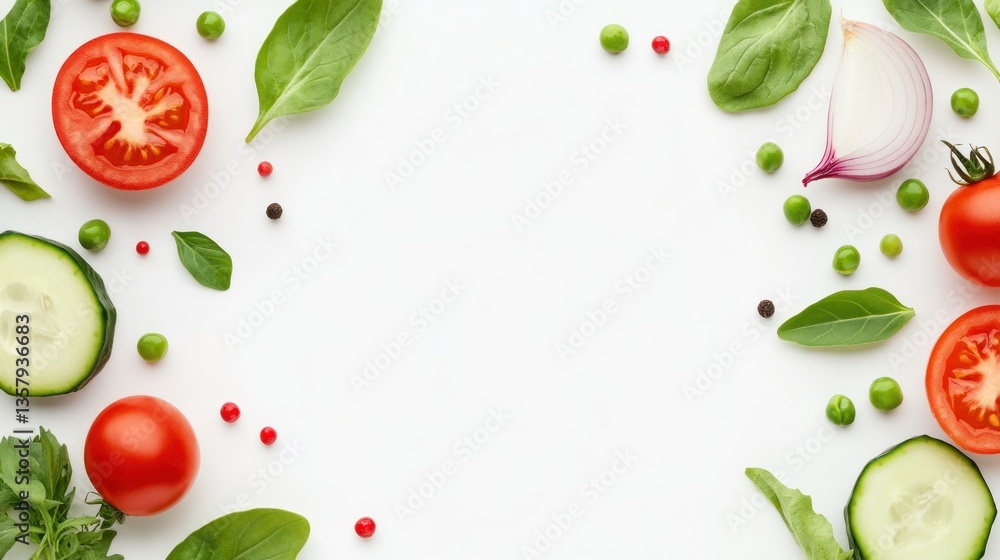 Fresh vegetables and herbs arranged on white background Fresh vegetables and herbs arranged on white background