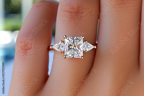 Radiant Rose Gold Three Stone Diamond Ring