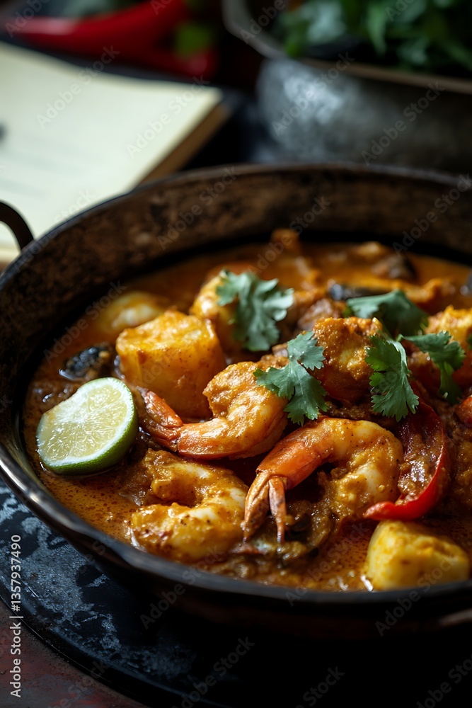 Aromatic and Spicy Shrimp Curry in a Rustic Setting Aromatic and Spicy Shrimp Curry in a Rustic Setting