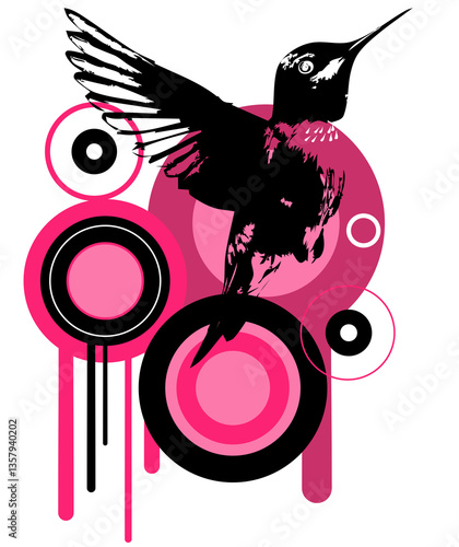 Colibrí, design Frutiger Metro, cercles roses et noirs, graffiti numérique