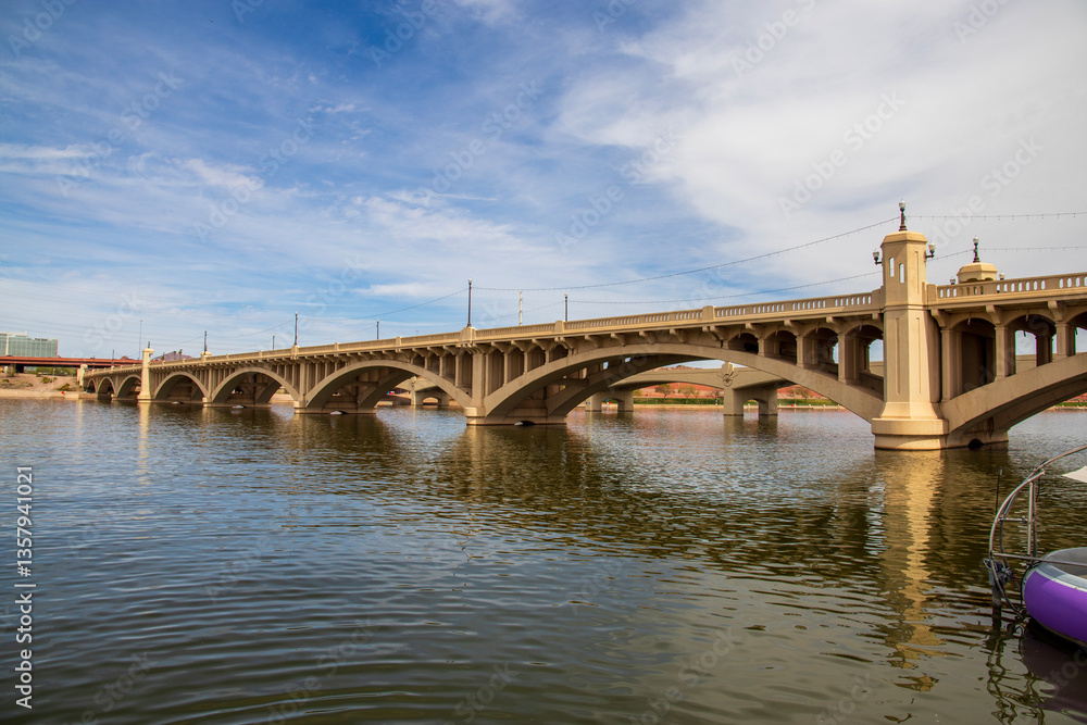 Fototapeta premium The Tempe Bridge over the Salt River at Tempe Beach Park in Tempe Arizona USA