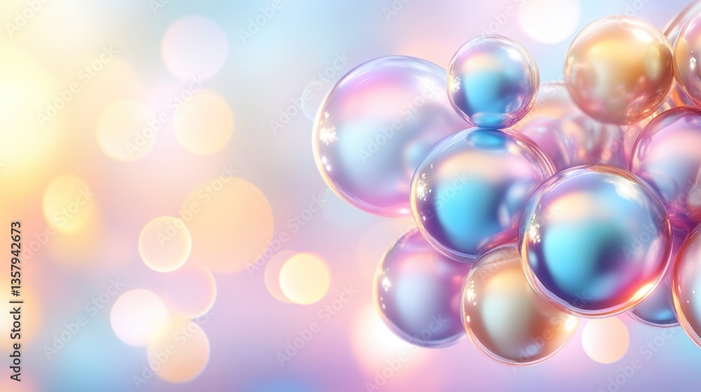 Iridescent Spheres Floating in Pastel Background Iridescent Spheres Floating in Pastel Background