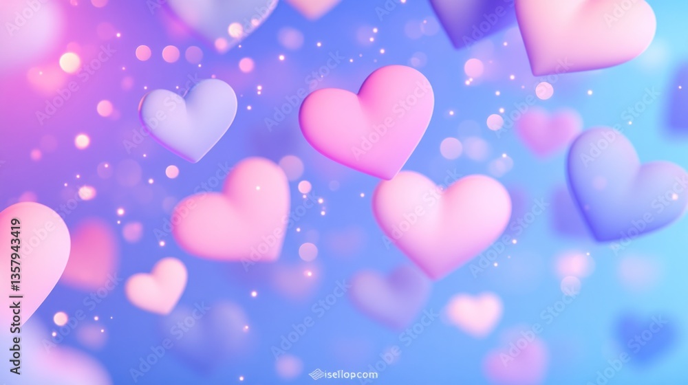 Pastel Hearts Floating in a Dreamlike Blue Sky Pastel Hearts Floating in a Dreamlike Blue Sky