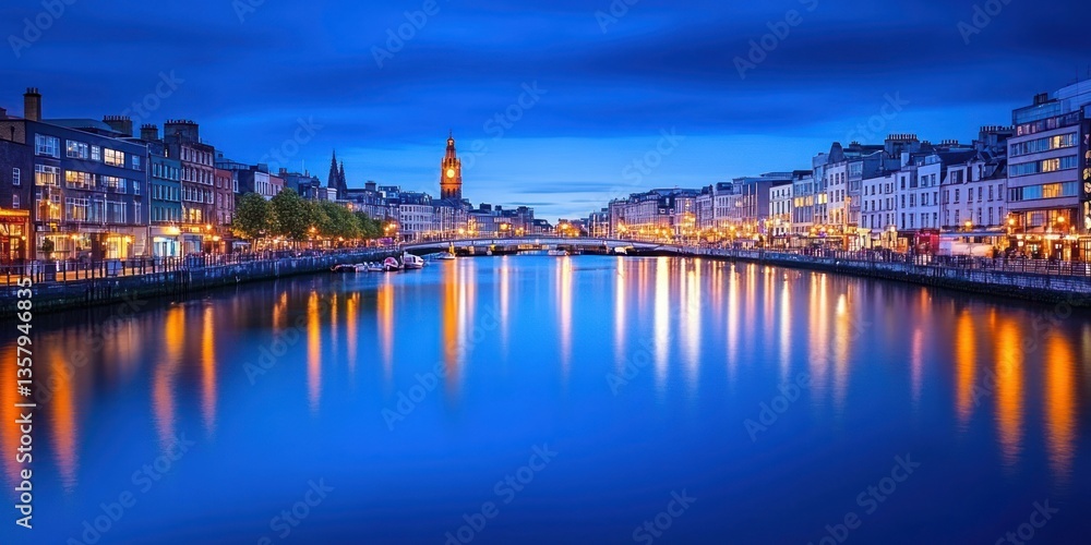 Fototapeta premium Nighttime Cityscape Reflecting in Calm Water