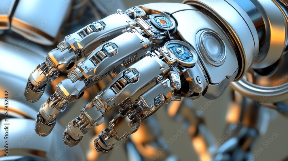 Obraz premium Futuristic Robotic Hand Advanced Technology and Precision Engineering in a HighDetail Mechani