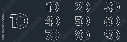 collection numbers Anniversary logo set icon vector design, black and white background