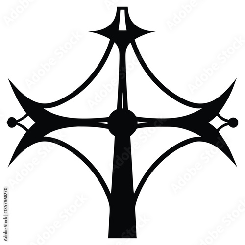 Abstract Gothic Cross Vector Silhouette – Black Artistic Decorative Religious Symbol with Sharp Edges and Medieval Style for Tattoo Design, Emblem Art, and Spiritual Branding
