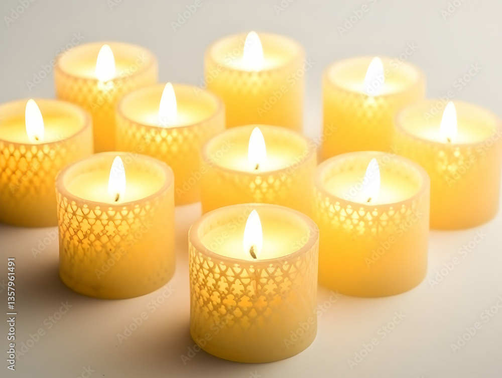 Warm glow of decorative candles illuminating a serene space during an evening gathering with friends Warm glow of decorative candles illuminating a serene space during an evening gathering with friends