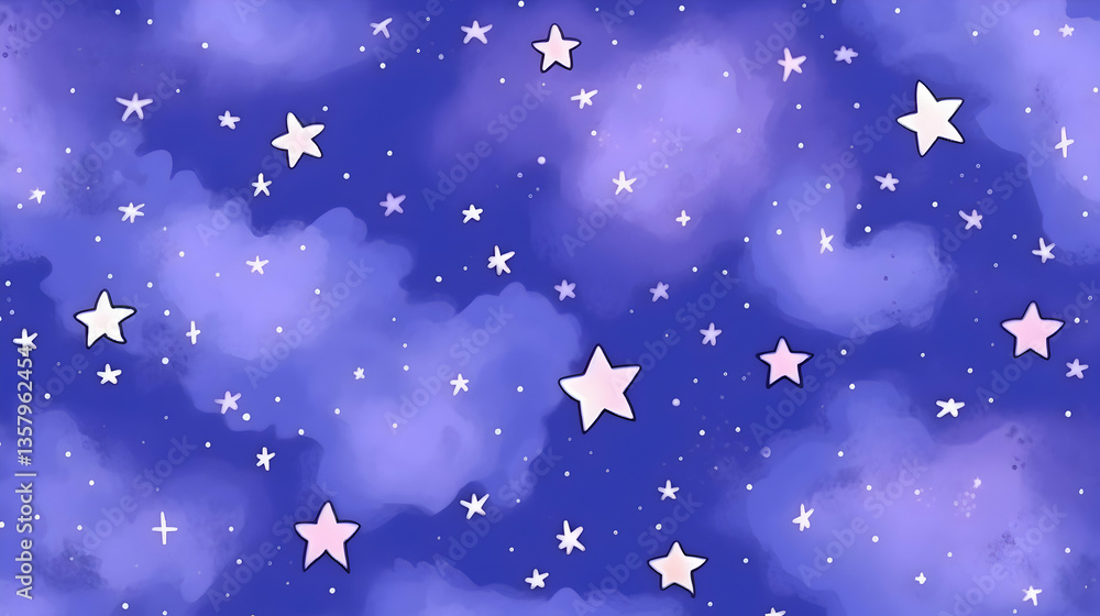 Starry night sky with soft clouds and twinkling stars in a dreamy purple hue, inviting a sense of wonder and tranquility during a peaceful evening Starry night sky with soft clouds and twinkling stars in a dreamy purple hue, inviting a sense of wonder and tranquility during a peaceful evening